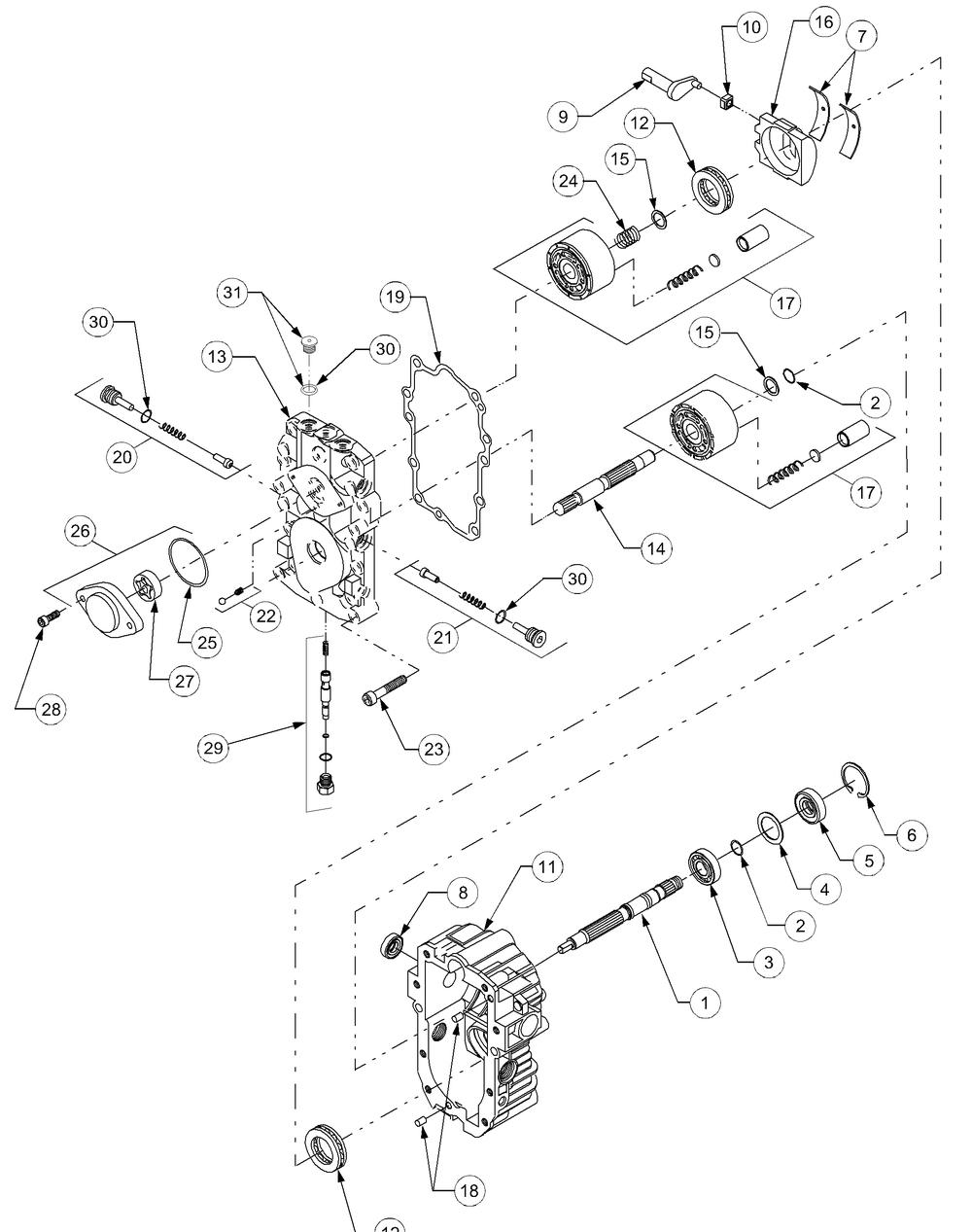 Hydrostatic Pump Diagram and Parts List for LT2180 13A254G710-13A254G712 Cub Cadet Lawn Tractor